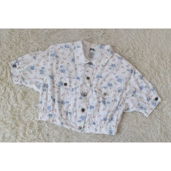 Vintage 90s Crop Floral Cotton Shirt by Jolly USA | size Medium - Picture 8 of 10